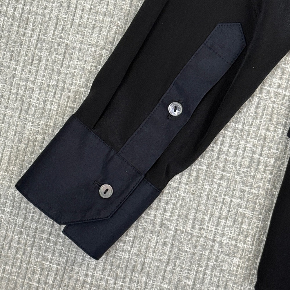 Vince‎ Silk Combo Mixed Media Button Down Long Sleeve Top Black Sz 2 - Picture 11 of 12